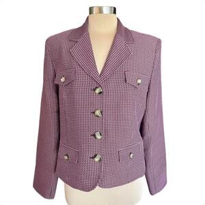 Juliana Collezione Wool Burgundy Geometric Jacqard Blazer Womens Sz 14 Career